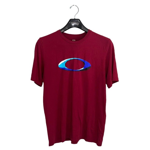 Oakley T-Shirt Mens Large Red Short Sleeve Blue O Logo - Picture 1 of 5